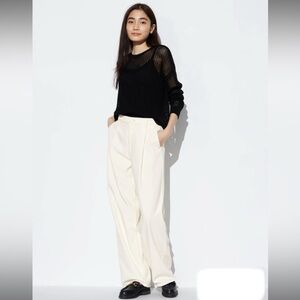 Uniqlo Drapey Denim Pleated Pants - Natural, Size Large